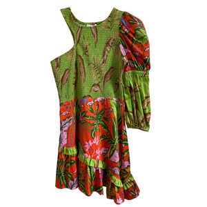 Alden Adair Jungle Cruise‎ Brooke Mini Dress Tropical Print Ruffle Smocked Small